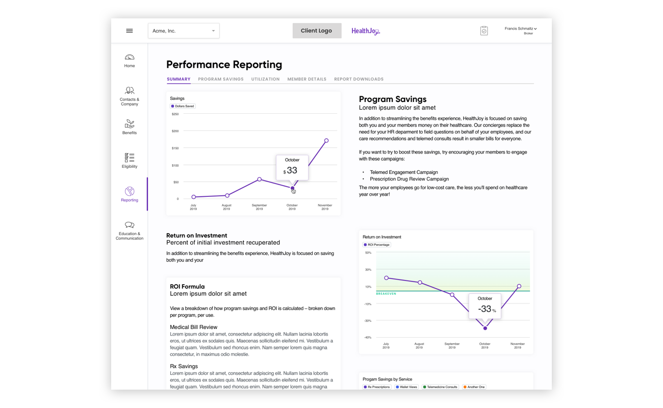 HealthJoy Dashboard project preview