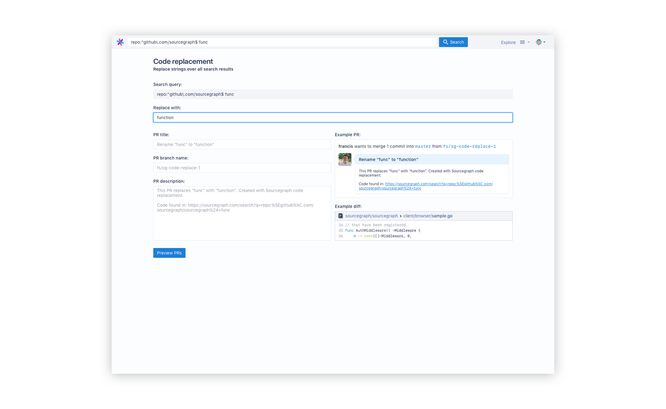 Sourcegraph Code Search project results